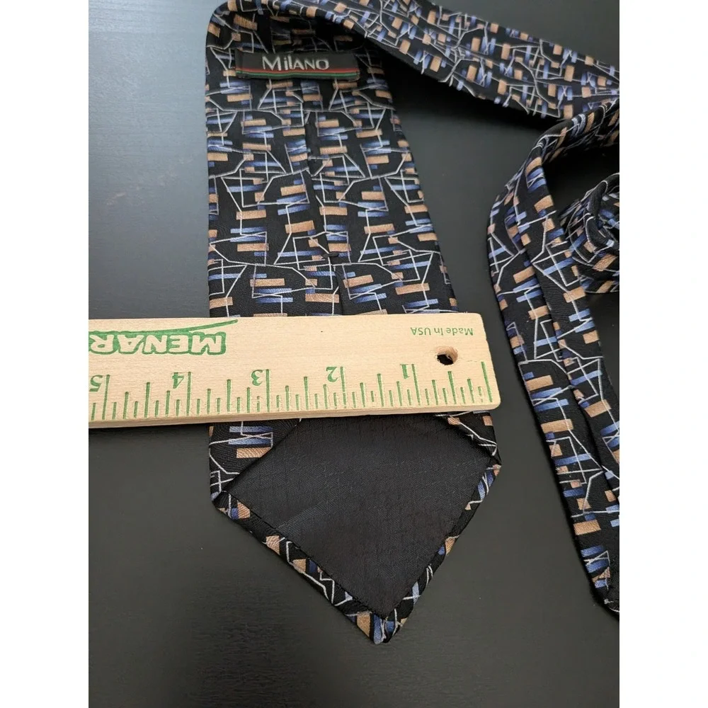 Vintage‎ Milano Abstract Silk Tie Necktie Black Multicolor 58